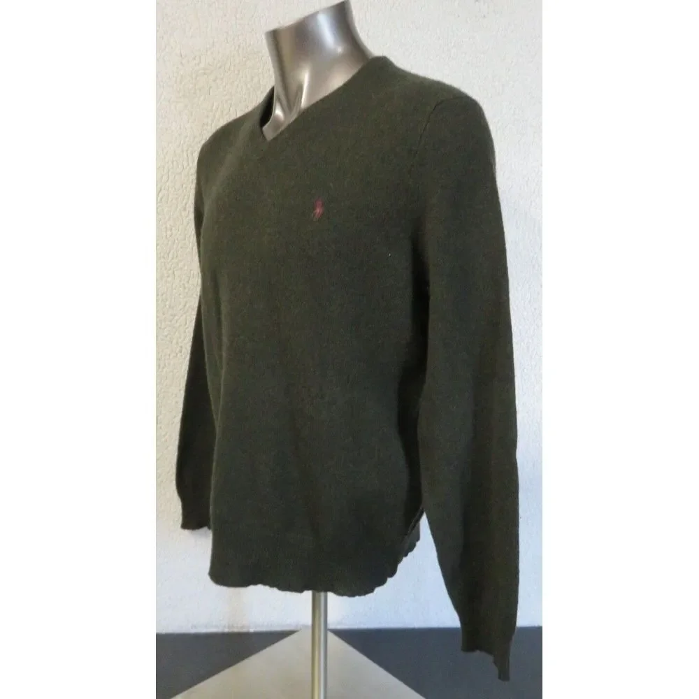 Polo Ralph Lauren‎ Green V Neck Sweater Wool Lambswool Size XL Italian Yarn
